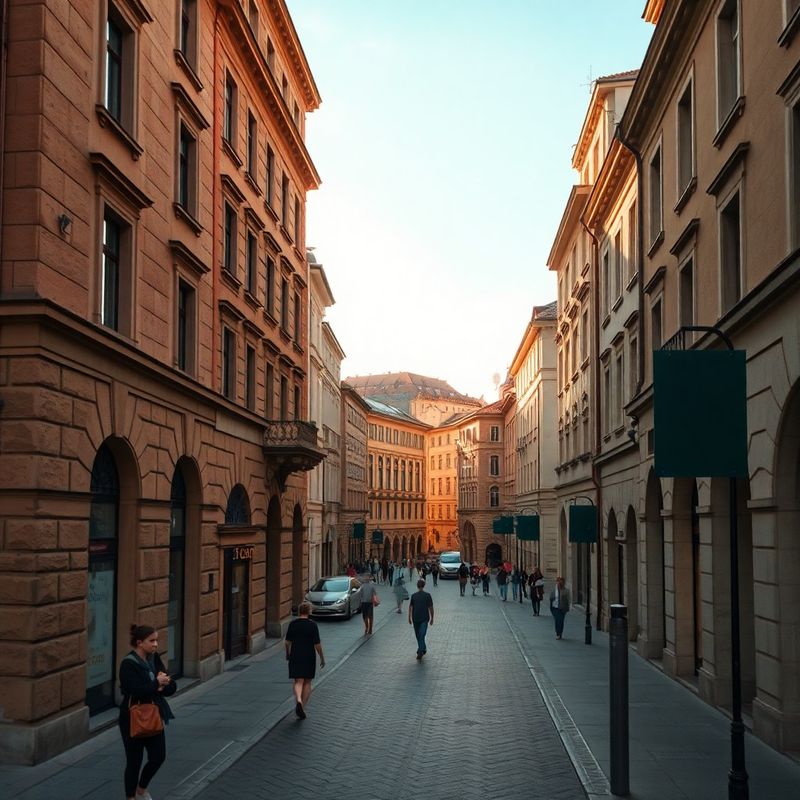 Strada Memorandumului din centrul Clujului în lumina caldă a după-amiezii